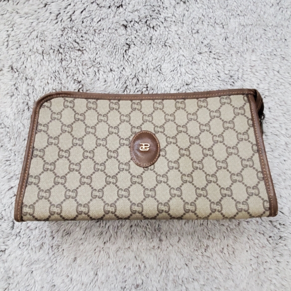 Gucci GG Plus Monogram Beige and Brown Clutch Vintage - Picture 1 of 12